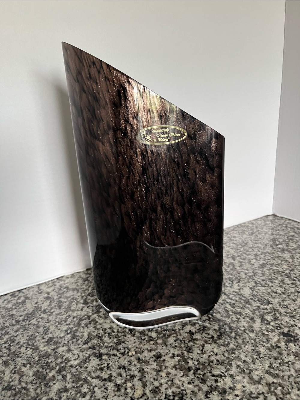 Elegant Brown  Mouth Blown Marbled Glass Vase 13”